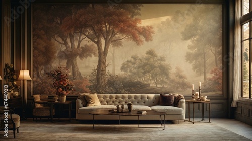 A mural wall design with a hand-painted artwork or a large-scale photograph. The mural wall becomes a statement piece and adds a unique and personal touch to the room. 