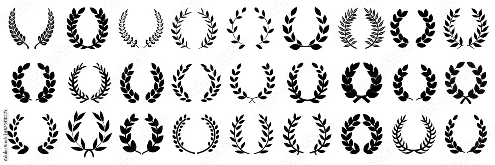 Black laurel wreath frame icon vector illustration. Winner round emblem 