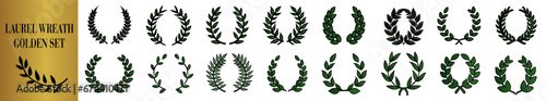 Set of green silhouette laurel foliate, olive and wheat wreaths.  Set Logo Vector