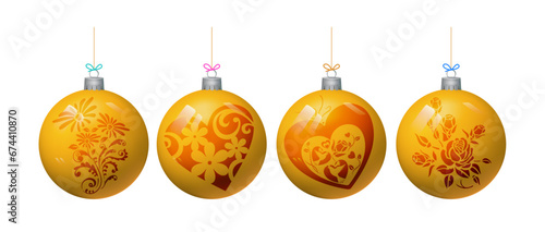 Realistic golden Christmas balls isolated on a white background. Vector image.