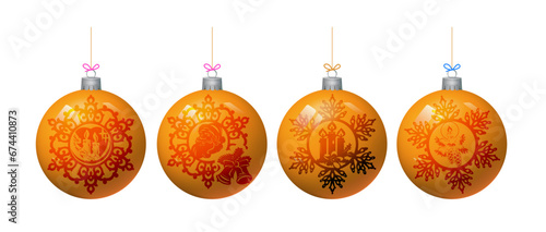 Realistic golden Christmas balls isolated on a white background. Vector image.