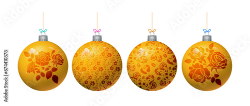 Realistic golden Christmas balls isolated on a white background. Vector image.