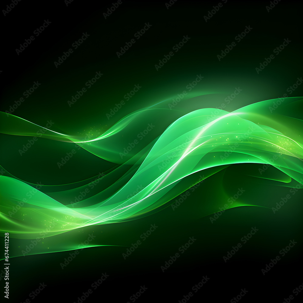 Naklejka premium Green glowing shiny lines effect vector background. Luminous white lines of speed. Light glowing effect. Light trail wave, fire path trace line and incandescence curve twirl.