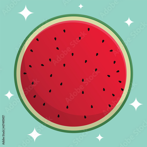 Circle watermelon half slice vector art cartoon illustration