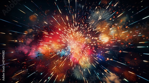 Bursting fireworks of dynamic geometric shapes and explosive patterns, like a celebration of chaos.