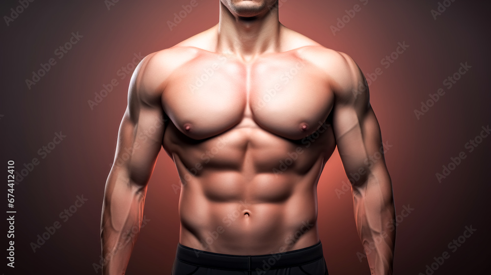 Fototapeta premium The torso of a athletic guy, male body after exercise and diet.