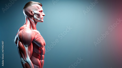 Conceptual anatomy healthy skinless human body, muscle system set. photo