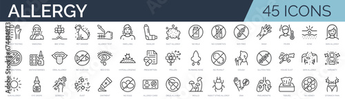 Set of outline icons related to allergy. Linear icon collection. Editable stroke. Vector illustration photo