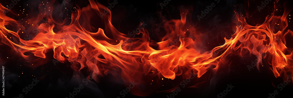Fire banner. Flame on a black background. Profile header, space for text and design