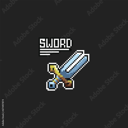 this is sword in pixel art with simple color and black background  this item good for presentations stickers  icons  t shirt design game asset logo and your project.