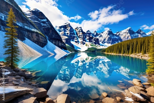 Beautiful Moraine Lake in Banff National Park, Alberta, Canada, Moraine lake panorama in Banff National Park, Alberta, Canada, AI Generated