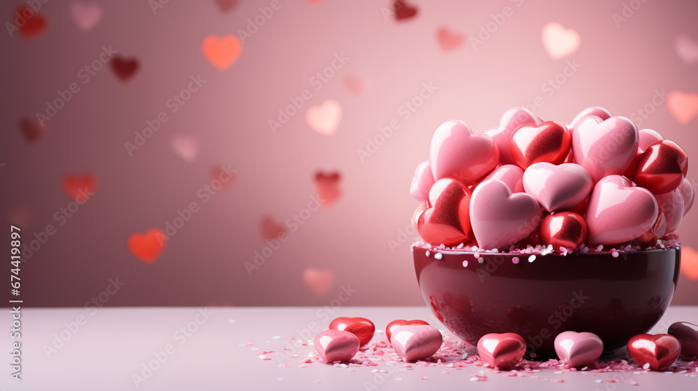 Red and pink paper hearts isolated on pink, Valentines Day background Red and pink paper hearts isolated on pink, Valentines Day background