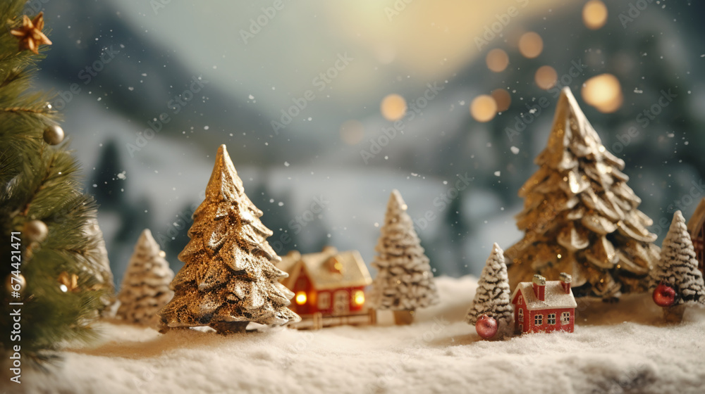 Obraz premium Fantastic evening winter landscape. Dramatic overcast sky. Creative collage. Beauty world.