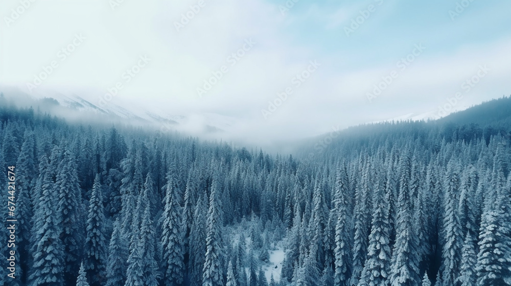 Natural winter landscape aerial drone top view.. Winter season weather - obrazy, fototapety, plakaty 