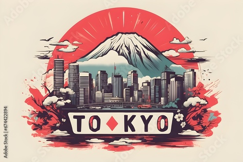 tokyo slogan, japanese vintage, retro, vector, t-shirt design, no background photo