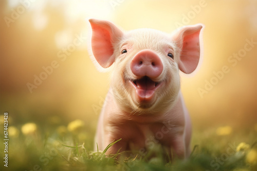 a cute pig is laughing