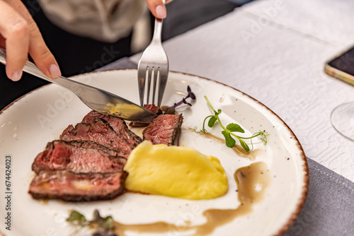 Grilled sliced steak photo