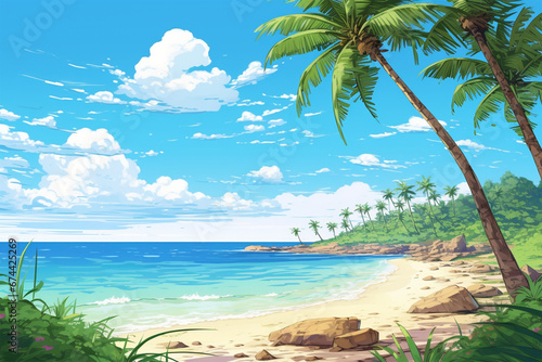 illustration of a view of a coconut tree on the beach