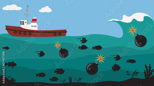 Stop Illegal and Destructive Fishing with bomb and dynamite icon vector illustration photo
