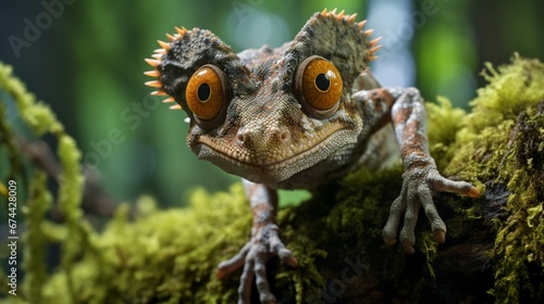 A Leaf-Tailed Gecko perched on a moss-covered tree branch, captured in full ultra HD resolution in its natural habitat.