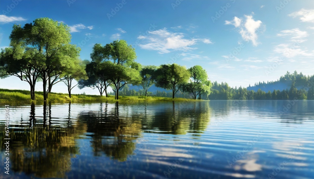 Peaceful landscape lake with mountain & cloudy skies at background Peaceful landscape lake with mountain & cloudy skies at background