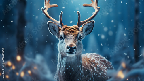 snowfall on reindeers in a forest digital art © alexkich