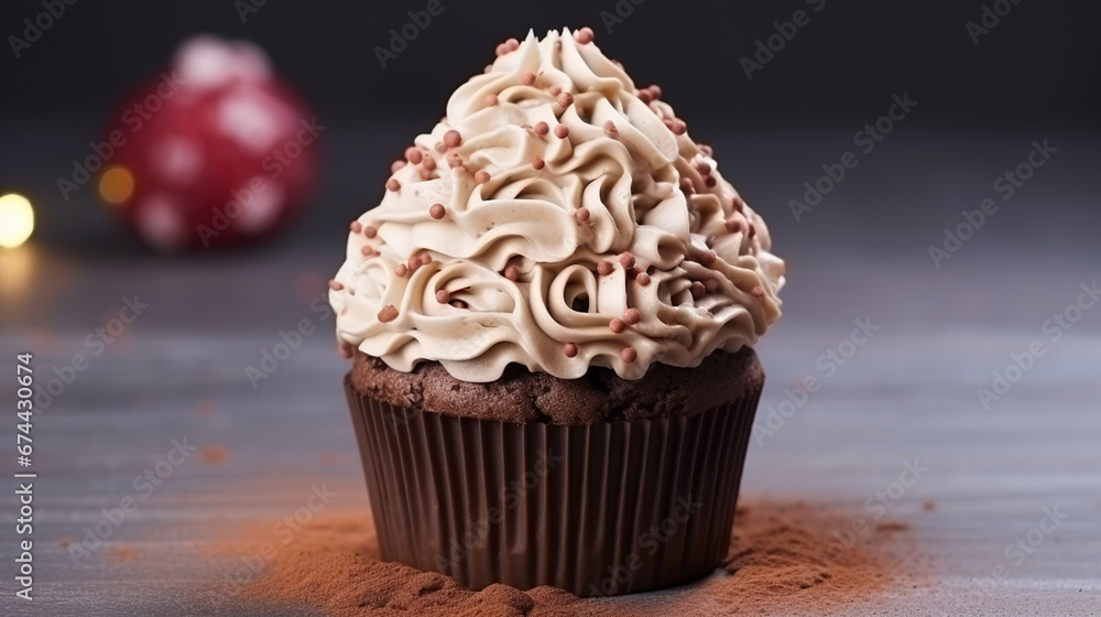 Different delicious Christmas cupcakes on holiday background Different delicious Christmas cupcakes on holiday background