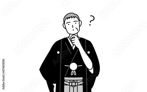 New Year's Day and weddings, Senior man wearing Hakama with crest nodding his head in question.