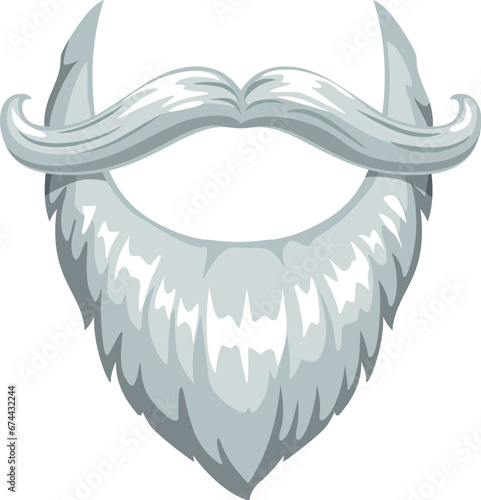 Cartoon gnome beard with whimsical luxuriously twisted mustaches. Isolated vector white dwarf whiskers creates a fantastical cascade of curls that adds charm and enchanting visage to fantasy character