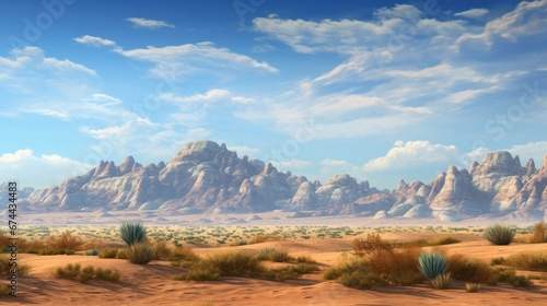 Scenic desert view, rock structures, winding paths. Arid landscapes concept.
