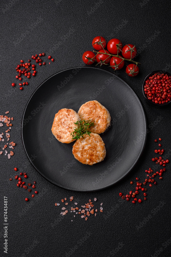 Fried meatballs of minced meat beef, pork or chicken with salt, spices and herbs Fried meatballs of minced meat beef, pork or chicken with salt, spices and herbs