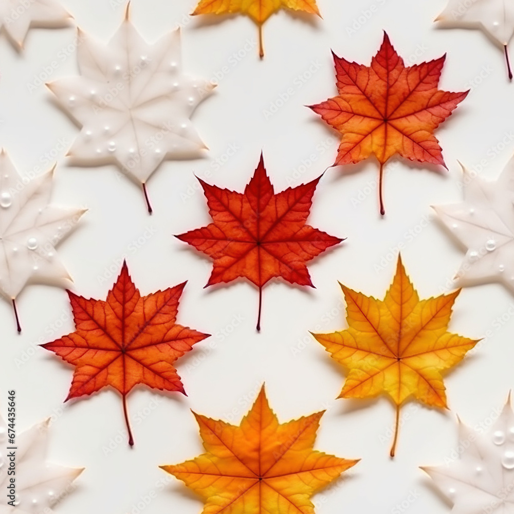 Fototapeta premium Colors Maple Leaves White Background Seamless