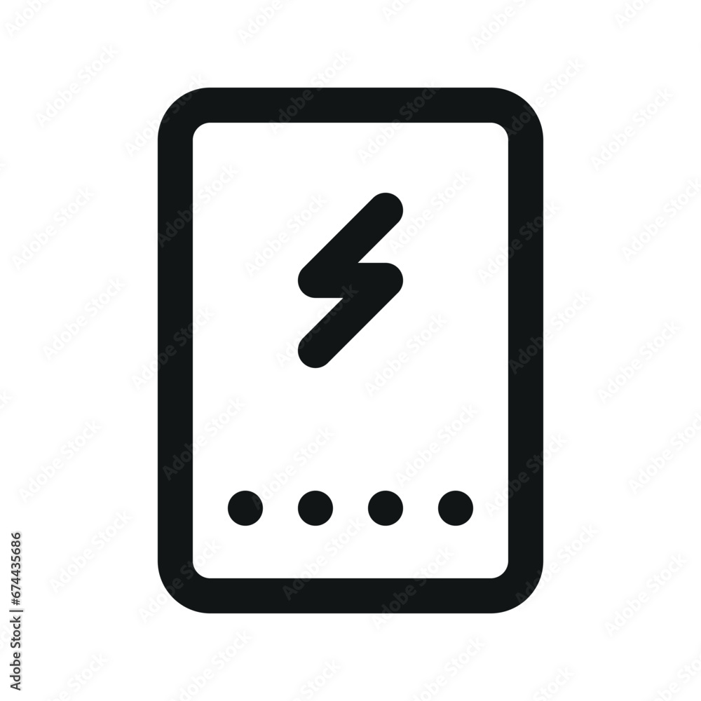 Illustration vector graphic icon of Power Bank. Outline Style Icon. Computer And Device Themed Icon. Vector illustration isolated on white background. Perfect for website or application design. Illustration vector graphic icon of Power Bank. Outline Style Icon. Computer And Device Themed Icon. Vector illustration isolated on white background. Perfect for website or application design.