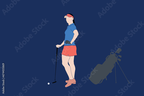 Vector of female golfer. Golfer. People playing golf in flat style, isolated on color background. Symbols for designing your website, logo, apps, publications.