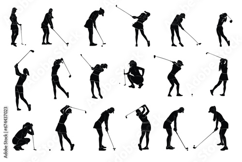 S et Vector silhouette of golfer in trendy flat style isolated on white background, symbol for your website design, logo, app, various publications.