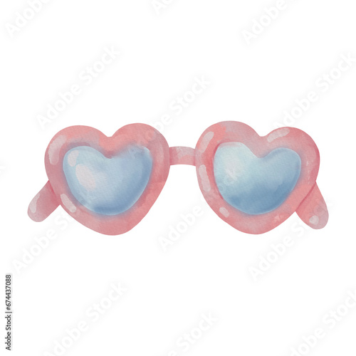 Sunglasses heart shape Summer watercolor illustration isolated