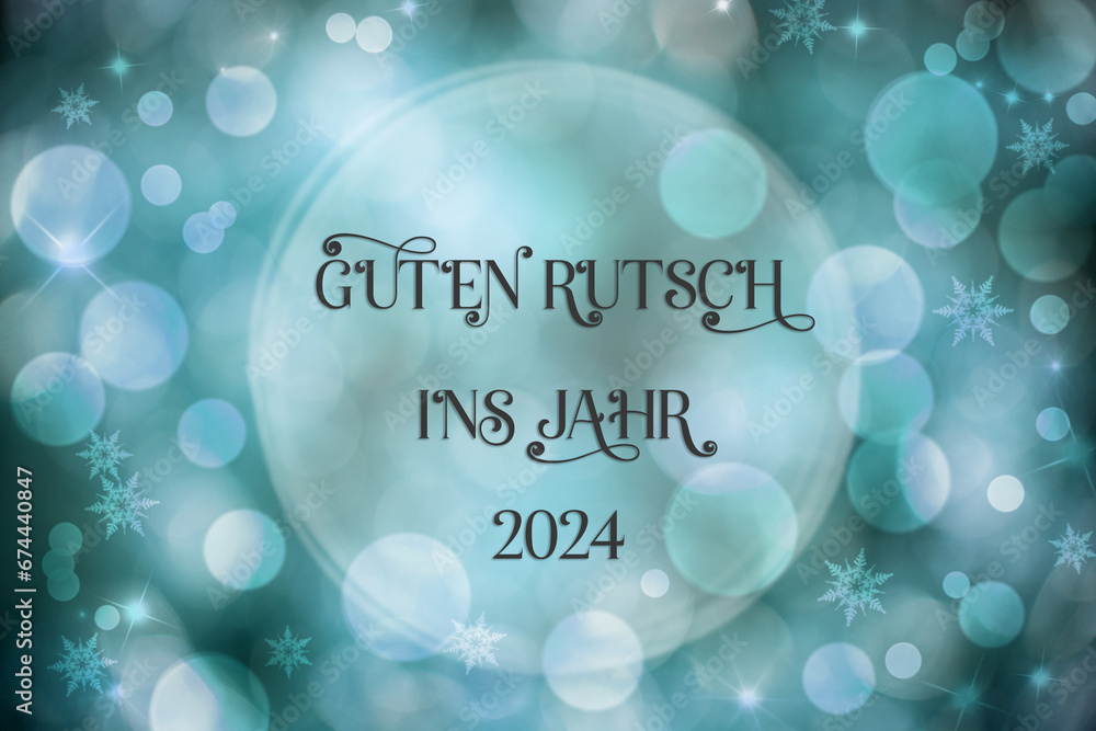  Text Guten Rutsch 2024, Means Happy 2024, Blue Christmas Background Bildidee 