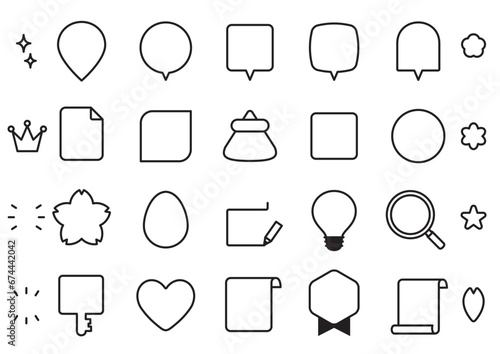 ポイント数字のかわいい吹き出しとアイコンセット　線画　文字なし