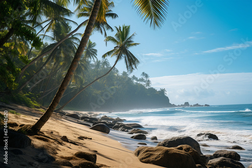 background view of coconut trees on the beach