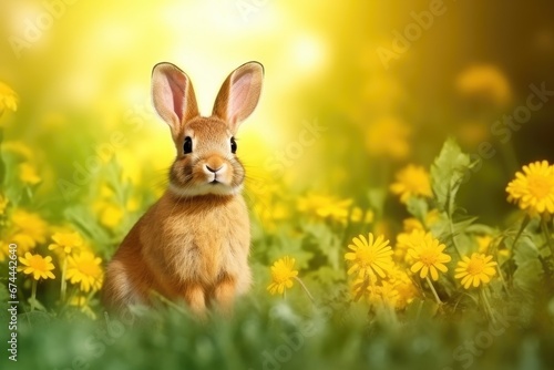 Rabbit in a field of flowers: A peaceful and tranquil scene