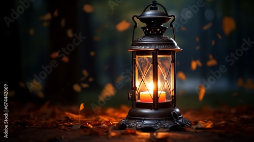 Candlelight's Cozy Glow: Illuminated Evening Scene with Flickering Flames and Oil Lamp generated by AI tool