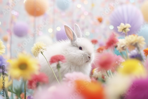 Rabbit in a field of flowers: A peaceful and tranquil scene © Wayu