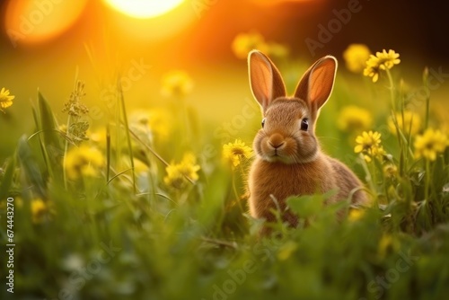 Rabbit in a field of flowers: A peaceful and tranquil scene