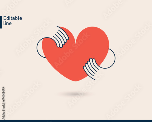 charity logo donation icon help logotype community volunteer symbol, vector illustration of heart and hands giving and taking, concept of aid exchange nonprofit business humanitarian work