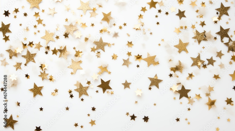 Glam New Years Eve or birthday party celebration white and gold stars and confetti background, web banner with copy space Glam New Years Eve or birthday party celebration white and gold stars and confetti background, web banner with copy space