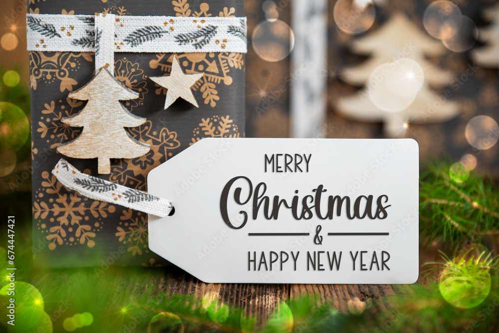 Φωτογραφία Text Merry Christmas And Happy New Year, With Winter Gifts, Christmas Background