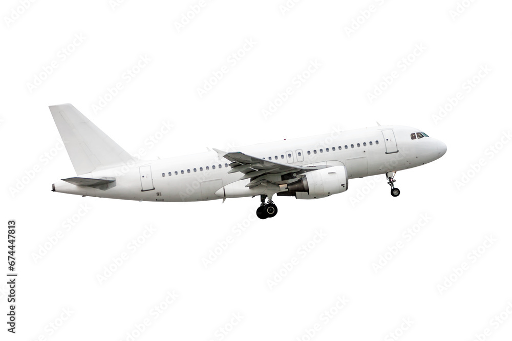 Take off a white passenger jetliner isolated Take off a white passenger jetliner isolated