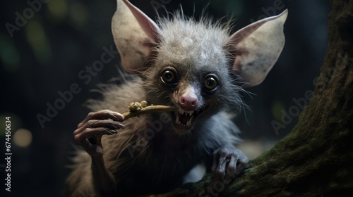 A detailed 8K image of an Aye-Aye's distinctive long middle finger as it reaches for a tasty insect. © Habib