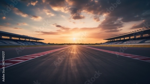 The sunset casts its golden glow upon the racing track.