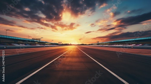The racing track is veiled in the twilight of the setting sun. © pixcel3d